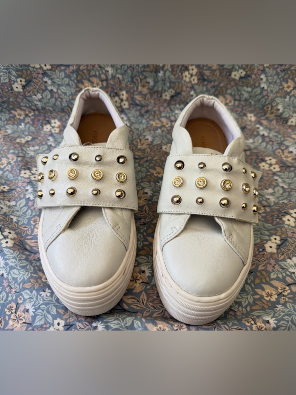 White Stud-Embellished Slip-On Sneakers for Women